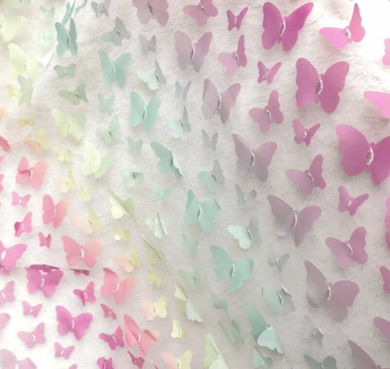3D Rainbow Butterfly Lace fabric Gradient floral embroidery soft wedding lace bridal lace dress fabric veil lace 51 width by the yard