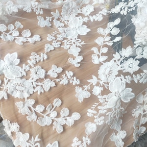 Ivory Tulle Exquisite 3d Flower Embroidered Lace Fabric Flower Floral ...