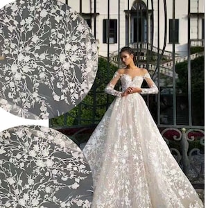 Lace Fabric Ivory Tulle Embroidery Flower Wedding Lace Dress Lace Grown Lace Bridal Lace Veil Costume Supplies 51&quot; wide