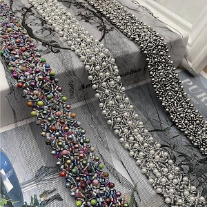 1.8 Yard Lace Trim Pearl Trim Beaded Trim Lace for Wedding Pearls Trim for Bridal Sash Garters Trim 3cm width