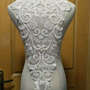 1pc Floral Bead Pearl Super Luxury Sexy Lace Appliques Ivory Exquisite Wedding Dress Grown Bridal wedding applique veil applique