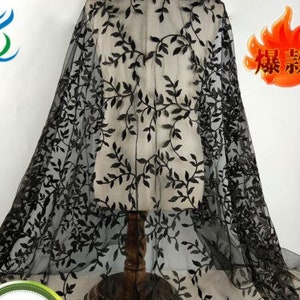 Black Illusion Leaf Embroidered Lace Fabric Leaf Branch tulle fabric Wedding Dress Fabric Dress Veil Bridal Lace Fabric 51" width