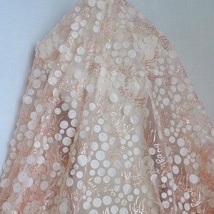 3D Pink Chiffon Round Gorgeours Lace Fabric Floral Embroidered Tulle Fabric Dress Bridal Veil Floral 51&quot; width 1 yard