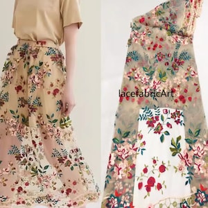 2 colors apricot black tulle heavy mesh embroidered lace fabric colorful flower floral ball gown floral wedding dress lace top 51&quot; width
