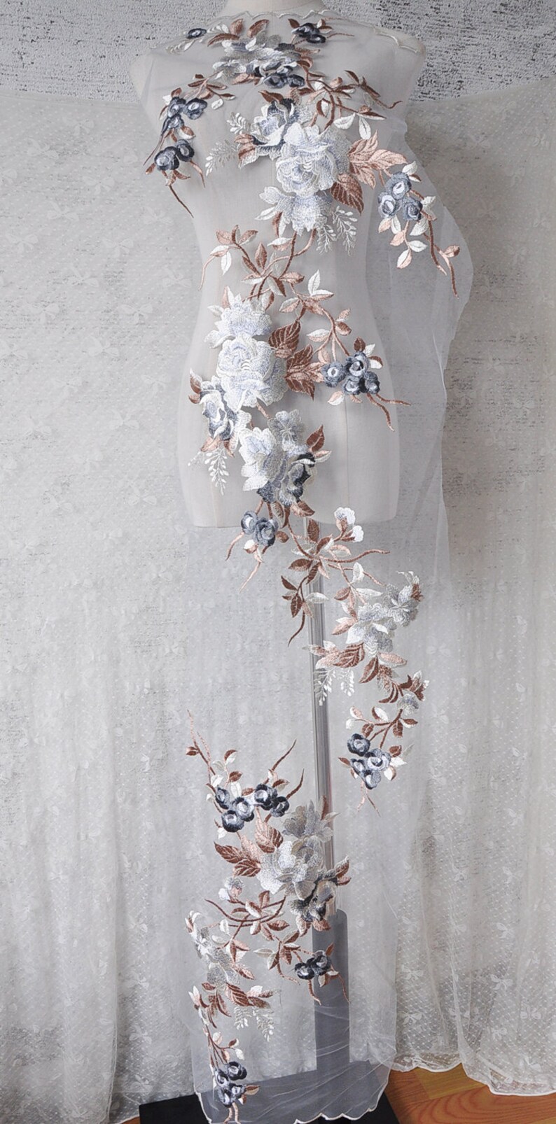 2 Colors Rose Flower Lace Applique Embroidery Bodice Applique Etsy