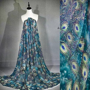 2 colors glitter purple blue peacock feather printing Lace fabric tulle Lace Floral Tulle for Dress Bridal Veil Floral Lace 51&quot; width