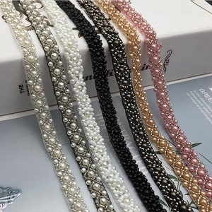 1 Yard Lace Trim Pearl Beaded  Lace  Wedding Pearls Trim for Bridal Sash, , Garters