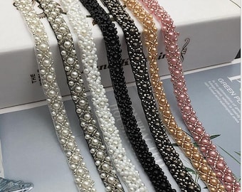 1 Yard Lace Trim Pearl Beaded  Lace  Wedding Pearls Trim for Bridal Sash, , Garters