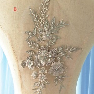 9 color 3D flower sequin bead pearl Lace Applique embroidered bodice lace applique lace bodice for bridal dress altering wedding applique image 3