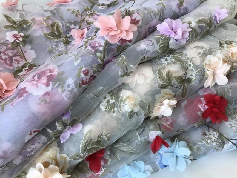 8 colors 3d pink chiffon flower organza fabric wedding lace bridal lace dress fabric 51 width by the yard image 10