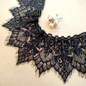 3.3 yards Lace Trim Graceful White Black Eyelash Embroidery Flower Wedding Fabric 7.08&quot; width
