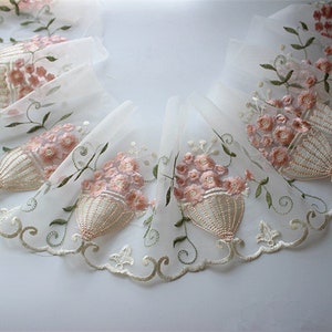2 Yards Lace Trim Ivory Tulle Pink Heart Exquisite Embroidery Floral Wedding Bridal Veil Lace 6.69 width High Quality