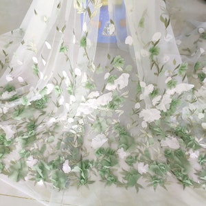 5 colors 3d chiffon flower elegant exquisite embroidery soft tulle high-end fabric wedding lace bridal lace dress fabric 51&quot; width