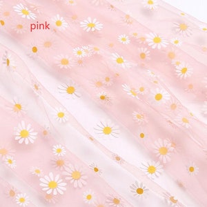 8 colors Print Daisy Soft Tulle Gorgeours Lace Fabric Floral Daisy Tulle Fabric Dress Bridal Veil Floral Baby Dress 63 width 1 yard Pink tulle