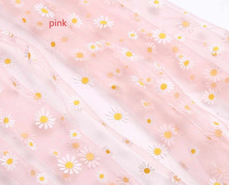 8 colors Print Daisy Soft Tulle Gorgeours Lace Fabric Floral Daisy Tulle Fabric Dress Bridal Veil Floral Baby Dress 63 width 1 yard Pink tulle