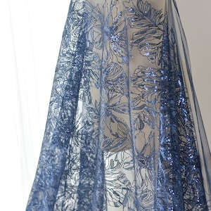 2 colors lace fabric navy blue, gold sequin exquisite soft tulle embroidery fabric wedding lace bridal lace dress fabric veil lace 51&quot; width