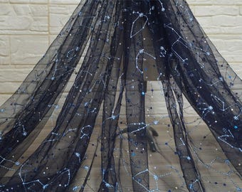 3 colors Unique Constellation Embroidery Lace Fabric, Sequins Navy Mesh Lace Fabric for Dance Dress, Party Dress, Cape, Veil Lace 51" width