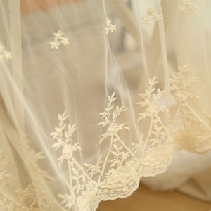 Lace Fabric Cotton Rose Flowers Embroidered Tulle Flower Couture Dress Prom Dress For Wedding Dress Veil Costume Supplies 1 yard 51&quot; width