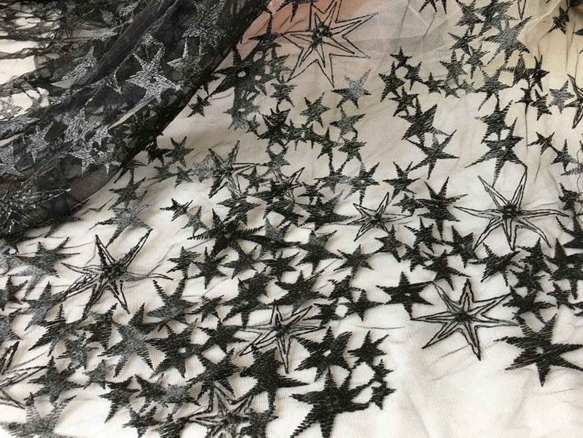 3 colors Delicate Star pattern Tulle Lace Fabric Embroidered | Etsy
