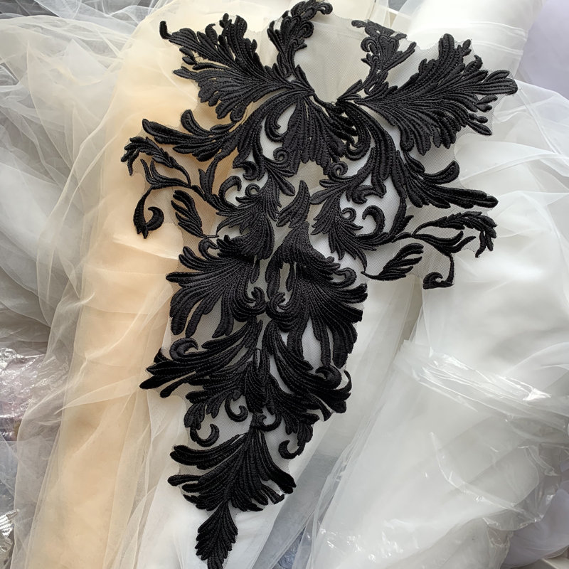 white dress with black lace applique Leely Women White Black A-Line Lace Applique Mother of the Bride Dress Lone Sleeves Maxi Formal Dress