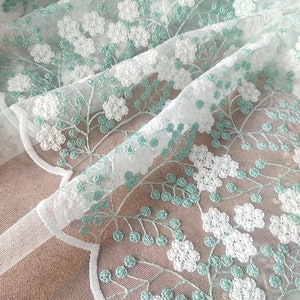 4 color White Tulle exquisite white green flower embroidered lace fabric floral for baby dress ball gown floral wedding dress lace top 51&quot;
