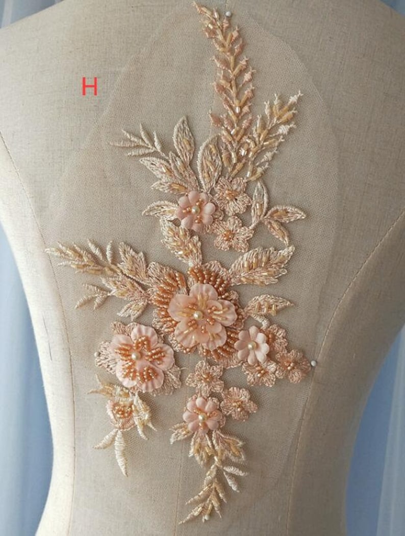 9 color 3D flower sequin bead pearl Lace Applique embroidered bodice lace applique lace bodice for bridal dress altering wedding applique image 8