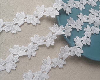 2 yards Lace trim exquisite white floral leaf embroidery wedding lace bridal lace dress fabric 1.96 " width