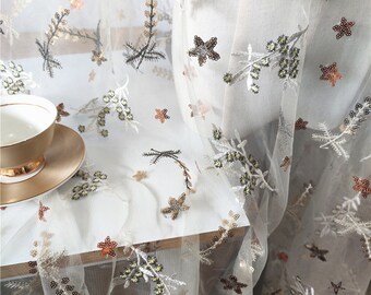 Lace fabric apricot tulle gold sequin star exquisite floral embroidery fabric wedding lace bridal lace dress veil lace 51" wide by the yard