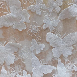 Hochwertige 3D Schmetterling Weiß Tüll Exquisite Stickerei Spitze Stoff Hochzeitsspitze Braut Spitze Kleid Stoff Schleier Spitze 51"Breite Meterware