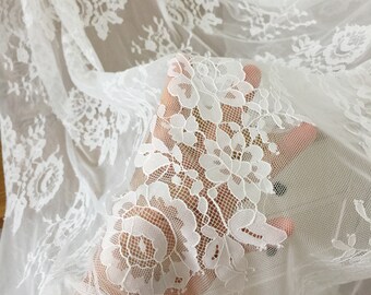 1ヤード ホワイトチュール アリスフラワー刺繍レース生地 花柄レース