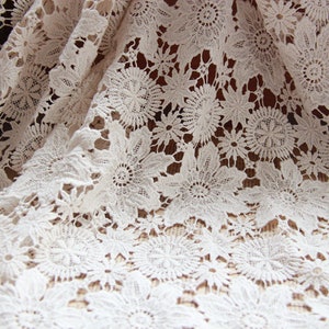 Lace fabric beige cotton floral embroidery both edges soft wedding lace bridal lace dress fabric veil lace 49&quot; width by the yard