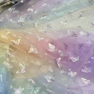 Glitter Schmetterling Ombre Stoff Farbverlauf Weicher Tüll Stoff Regenbogen Farbe Voile Theater Kinder Sinnesstoff Material Hochzeitsstoff