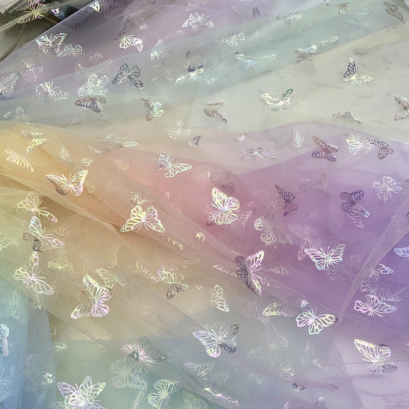 Glitter Butterfly Ombre Fabric Gradient Soft Tulle Fabric Rainbow Color Voile Theatre Childrens Sensory Fabric Material Wedding fabric
