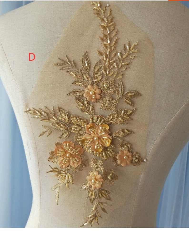 9 color 3D flower sequin bead pearl Lace Applique embroidered bodice lace applique lace bodice for bridal dress altering wedding applique image 5