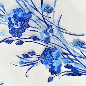 1 set flower lace fabric royalblue exquisite retro flower embroidery tulle fabric wedding lace bridal lace dress fabric veil lace 51&quot; width