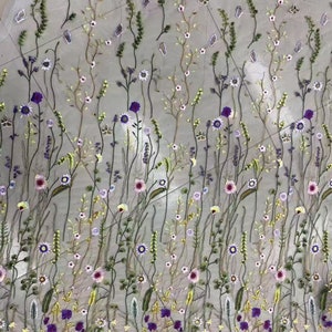 New Purple Flower White Tulle Colorful Embroidery Lace Fabric wedding lace bridal lace dress fabric gown fabric 51&quot; width high quality