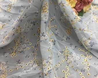 Light blue chiffon fabric printed floral embroidery wedding lace bridal lace dress fabric veil lace 51" width by the yard