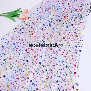 Colorful Glitter Cute Star lace fabric soft tulle lace fabric wedding lace bridal lace dress fabric veil lace 59&quot; width by the yard