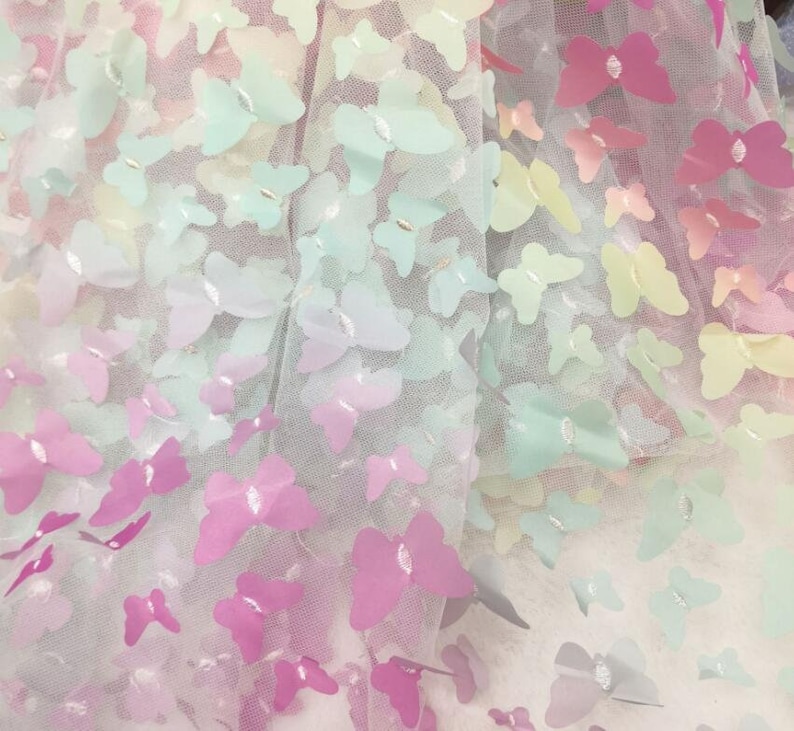 3D Rainbow Butterfly Lace fabric Gradient floral embroidery soft wedding lace bridal lace dress fabric veil lace 51 width by the yard