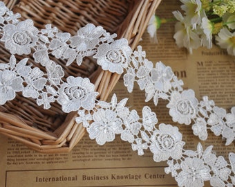 2 yards Lace trim exquisite white floral embroidery wedding lace bridal lace dress fabric 1.57" width