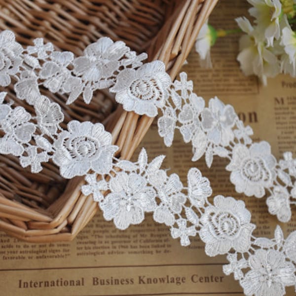 2 yards Lace trim exquisite white floral embroidery wedding lace bridal lace dress fabric 1.57" width