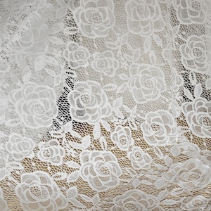 Stretch Off White Rose Gorgeours Lace Fabric Floral Embroidered Tulle Fabric Dress Bridal Veil Floral 59&quot; width 1 yard