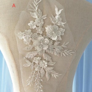 9 color 3D flower sequin bead pearl Lace Applique embroidered bodice lace applique lace bodice for bridal dress altering wedding applique image 2