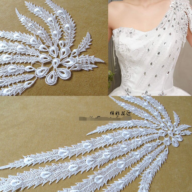 4 color 1 pcs Lace Applique peacock feathers Retro Embroidery | Etsy