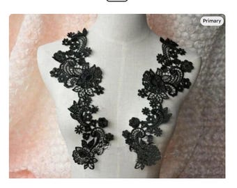 1 pair Black Lace Applique Embroidery Collar Floral Altered Clothing Sewing Bride Headwear