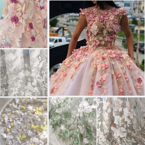 5 couleurs 3d mousseline de soie fleur élégante broderie exquise tulle doux tissu haut de gamme dentelle de mariage robe de mariée en dentelle tissu 51 largeur image 1