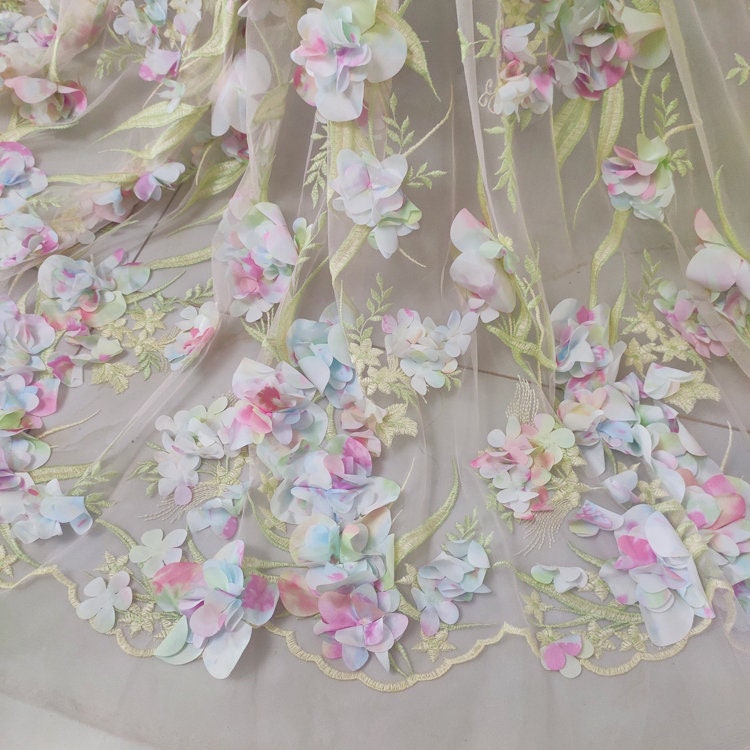 Colorful Alice 3D Flower Embroidered Lace Fabric Pink Tulle Floral
