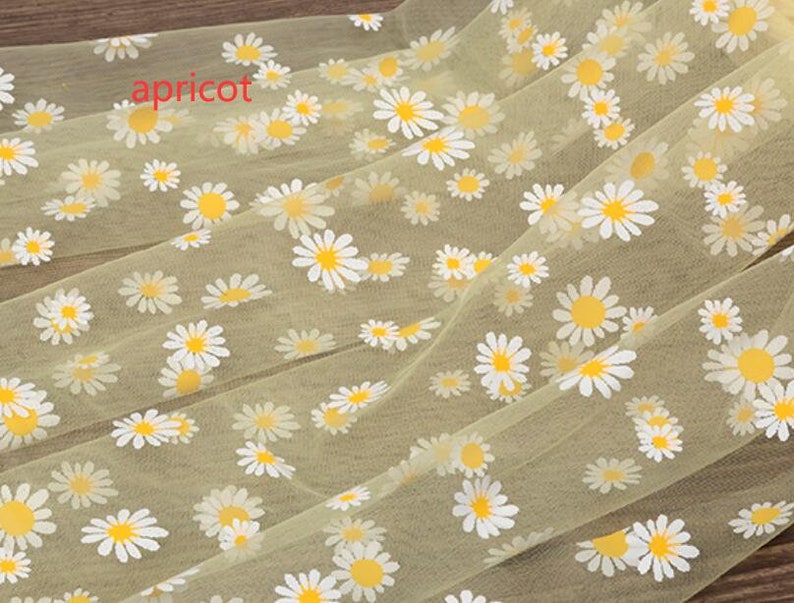 8 colors Print Daisy Soft Tulle Gorgeours Lace Fabric Floral Daisy Tulle Fabric Dress Bridal Veil Floral Baby Dress 63 width 1 yard Apricot tulle