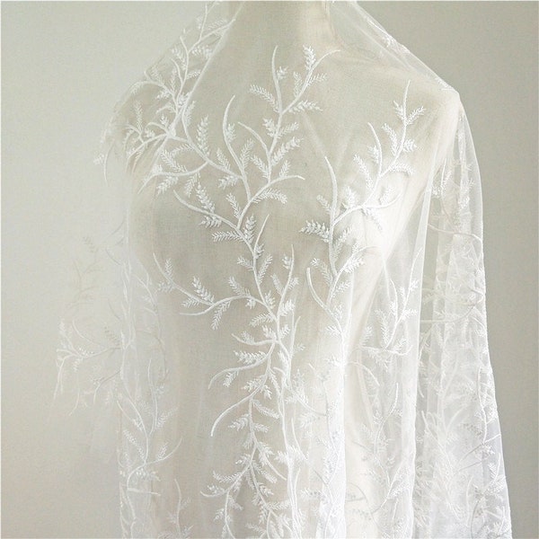 Lace Fabric Ivory Leaf Flower Embroidered Exquisite Tulle Couture Prom For Wedding Dress Veil Costume Supplies 51" wide