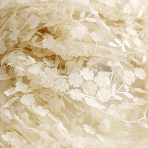 Lace Fabric champagne tulle 3D chiffon flower Floral Embroidered Tulle Fabric Dress Bridal Veil Floral 51" width 1 yard